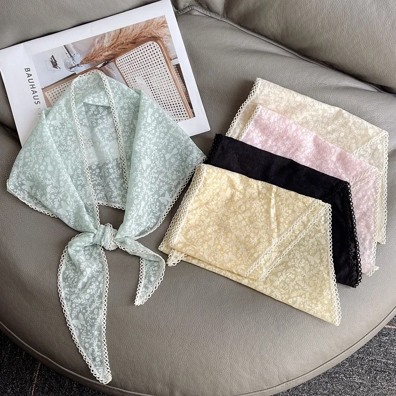 Foulard a Triangolo in Pizzo Retrò Francese Donna Stampa Floreale Farfalla Pastorale Fascia per Capelli Misto Cotone