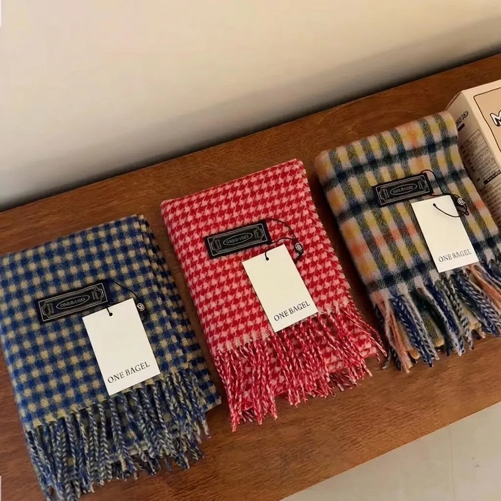 Premium Cashmere Plaid Scarf For Women Winter Warm Fashion Tassel Shawl Houndstooth Pattern Elegant Soft Wrap Scarf