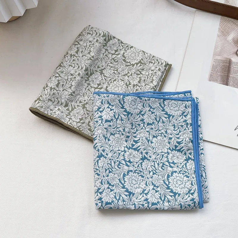 Women Pastoral Floral Printed Pure Cotton Square Scarf Korean Style Retro Headband Headscarf For Daily Travel Photo Decor