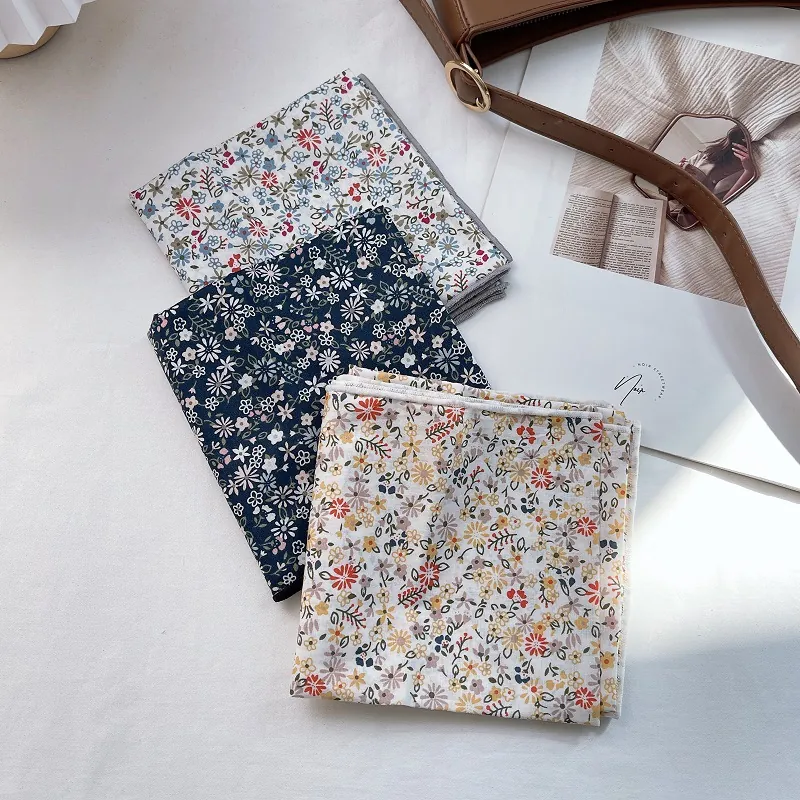 Women Floral Print Square Scarf Pastoral Style Polyester Bandana Elegant Hair Tie Headscarf Decorative Fashion Accessories