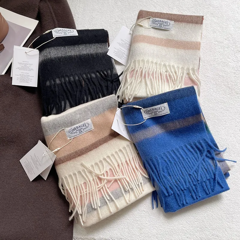 Fashion Striped Cashmere Scarf For Women Winter Thick Warm Tassel Shawl Long Soft Pashmina For Elegant Daily Commuting Wear