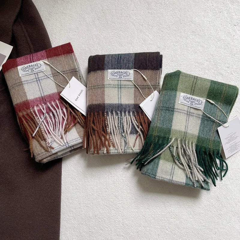 Bufanda Clásica de Cachemira a Cuadros Con Borlas Estilo Británico Chal Cálido de Invierno para Mujer Otoño Suave Grueso