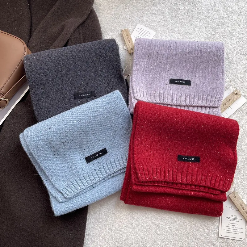 Winter Korean 100% Wool Knitted Scarf For Men Women Soft Warm Speckled Melange Pattern Long Scarf Neck Warmer Fashion Accessories