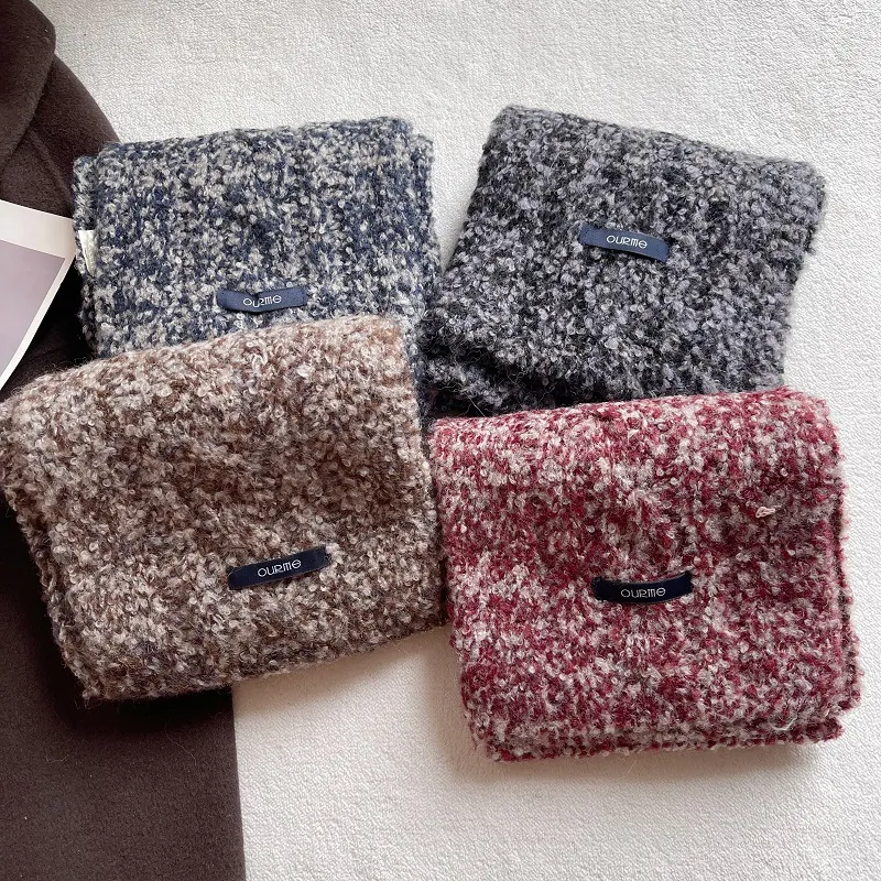 Sciarpa Invernale Calda in Tessuto a Maglia Bouclé per Uomo Donna Scaldacollo Spesso Color Misto Versatile Sciarpa Lunga Stile Coreano