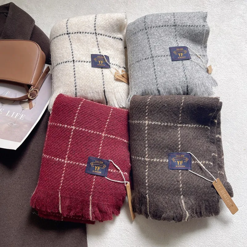 Women Casual Plaid Cashmere-like Scarf Thick Warm Tassel Shawl Autumn Winter Japanese Style Gingham Check Neck Warmer
