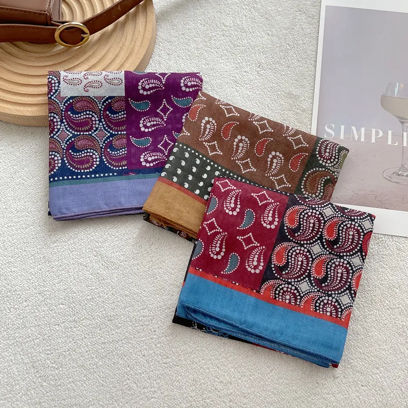 Vintage Paisley Print Cotton Blend Square Scarf For Women Bohemian Soft Neck Scarf Headscarf Fashion Bandana Accessory Wrap