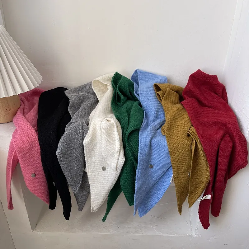 Pañuelo Triangular de Punto 50% Lana Estilo Coreano para Mujer Chal Color Sólido Otoño Invierno Abrigo Versátil