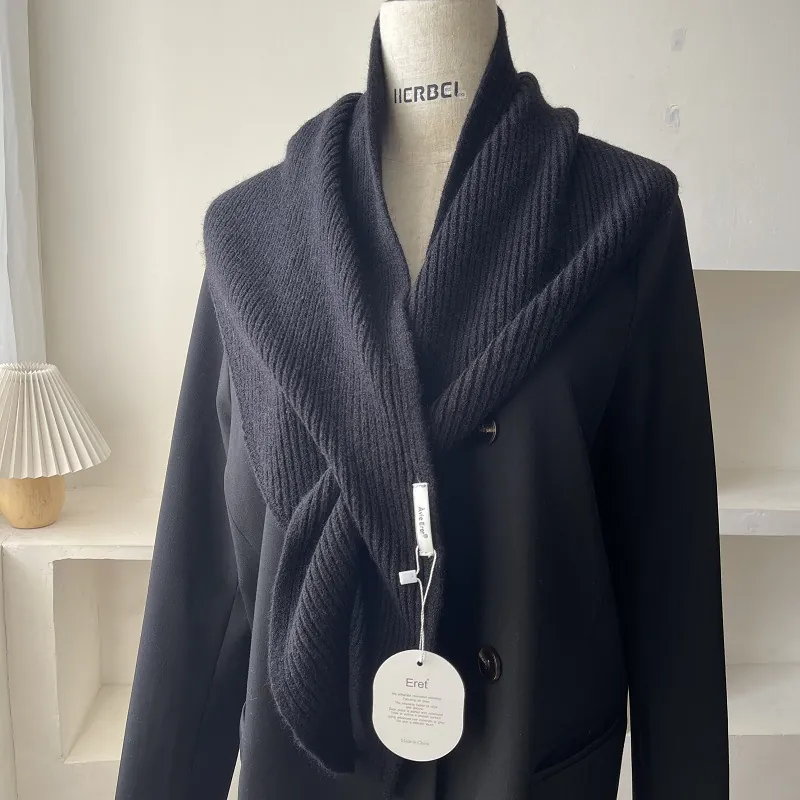 Women's Knitted Triangle Scarf Ribbed Solid Color Shawl For Layering Shoulder Wrap Elegant Warm Neck Warmer Accessory