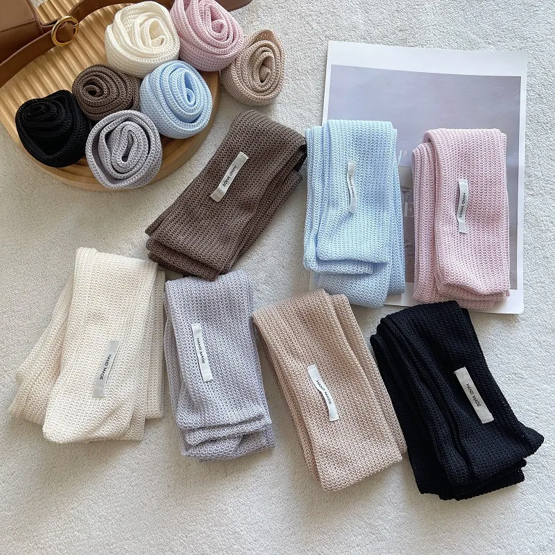 Vintage Korean Style Women Knit Blend Skinny Scarf With 3D Rose Flower Handmade Label Solid Color Decorative Neck Tie