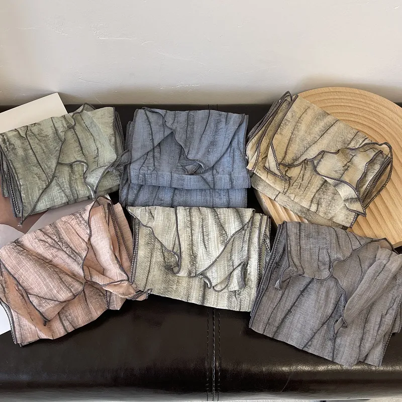 Women Skinny Ribbon Scarf Tie Dye Striped Sun Protection Neck Scarf Thin Wrinkled Texture Fashion Accessory Summer Decorative Scarf