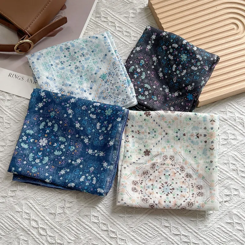 Retro Floral Paisley Druck Quadratisches Tuch Für Damen Baumwollmischung Dünner Hals Kopftuch Dekoratives Kleiner Schal Bandana