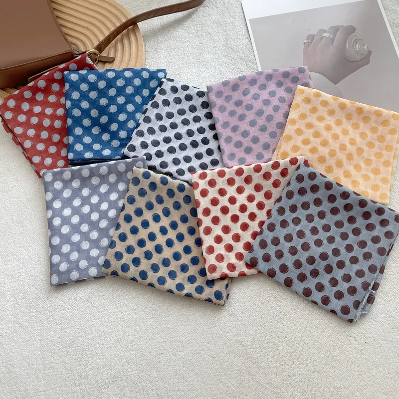 French Hepburn Style Retro Polka Dot Square Scarf For Women Vintage Cotton Silk Feel Neck Wrap Hair Band Head Scarf