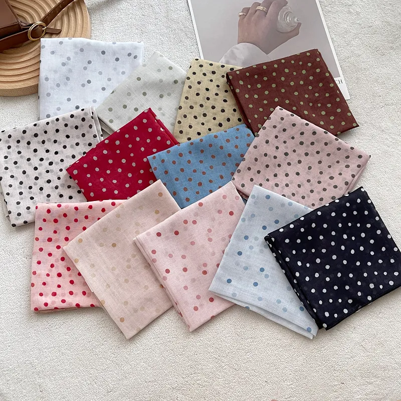 Vintage French Polka Dot Scarf For Women Cotton Linen Soft Square Neck Scarf Elegant Printed Decorative Headband Hair Scarf Handkerchief