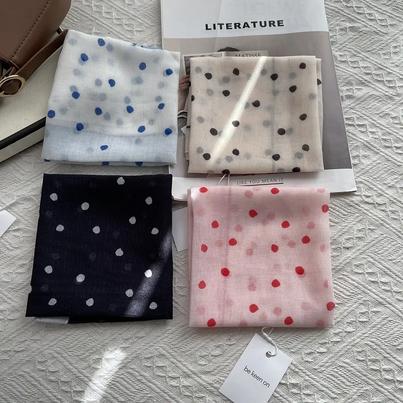 Women Vintage Polka Dot Square Scarf Cotton Blend Satin Look Hair Wrap Elegant Neck Scarf For Travel Sun Protection