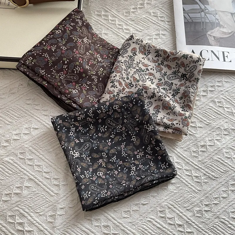 Women's Vintage Paisley Floral Print Cotton Square Scarf Retro French Style Soft Bandana Elegant Neck Scarf Hair Tie Accessory