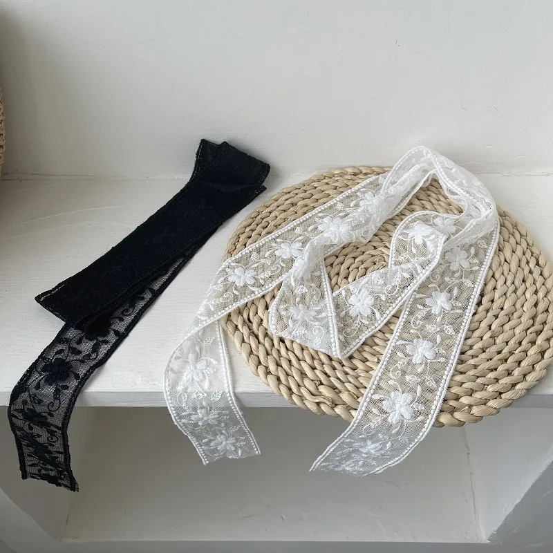 Femme Écharpe Fine en Dentelle Élégante Broderie Florale Cravate Mince Style Coréen Ceinture Décorative Ruban à Cheveux