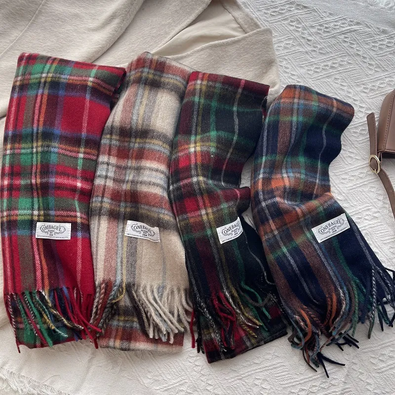Classic Plaid Cashmere Scarf With Tassels Soft Warm Winter Long Shawl For Women Vintage British Style Scarf Neck Warmer