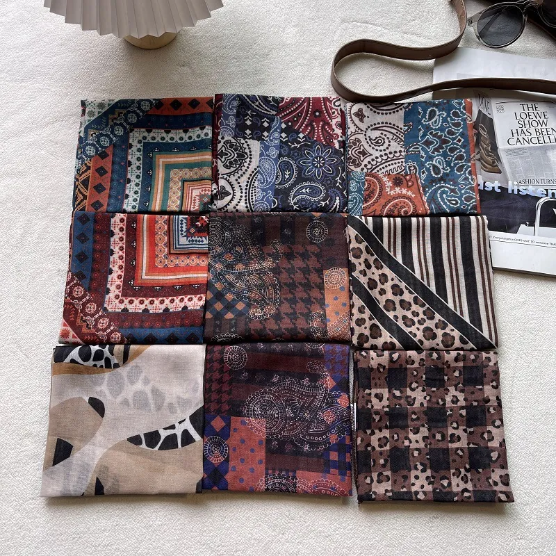 Damen Vintage Baumwolle Bedruckter Quadratischer Schal Paisleymuster Leopard Böhmisch Bandana Halstuch Mode Accessoire