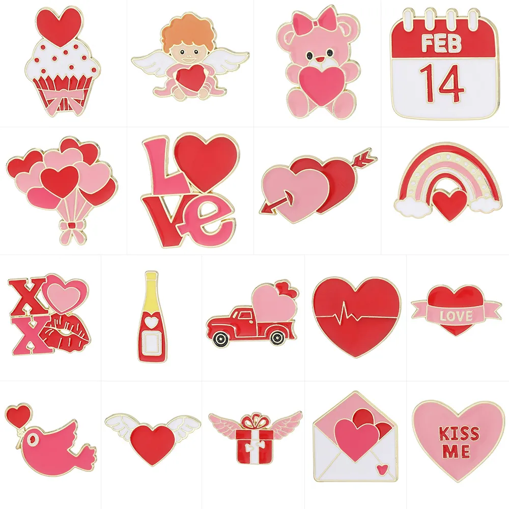 Broche en Émail Cœur Saint Valentin Cupidon Ange Forme de Cœur Badge en Alliage Pour Femmes Hommes Vêtements Sac Décor Bijoux Cadeau