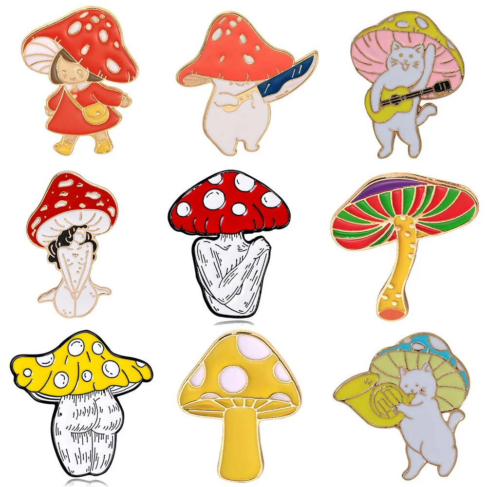 Broche en Émail Champignon Dessin Animé Chat Mignon Fille Champignon Personnalisée Badge en Alliage Bijoux de Vêtements Cadeau