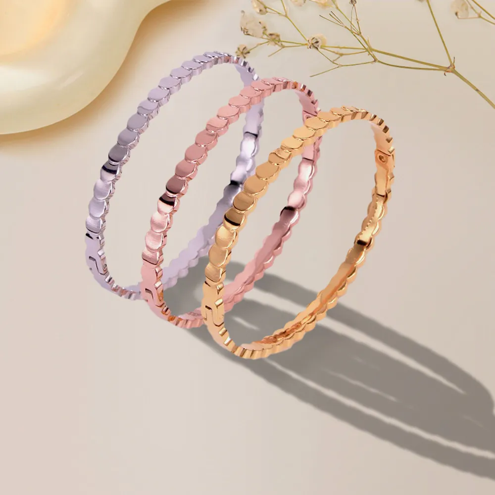 Titanium Steel Fish Scale Bangle For Women Geometric Layered Disc Open Bangle Gold Silver Rose Gold Bracelet Jewelry Gift