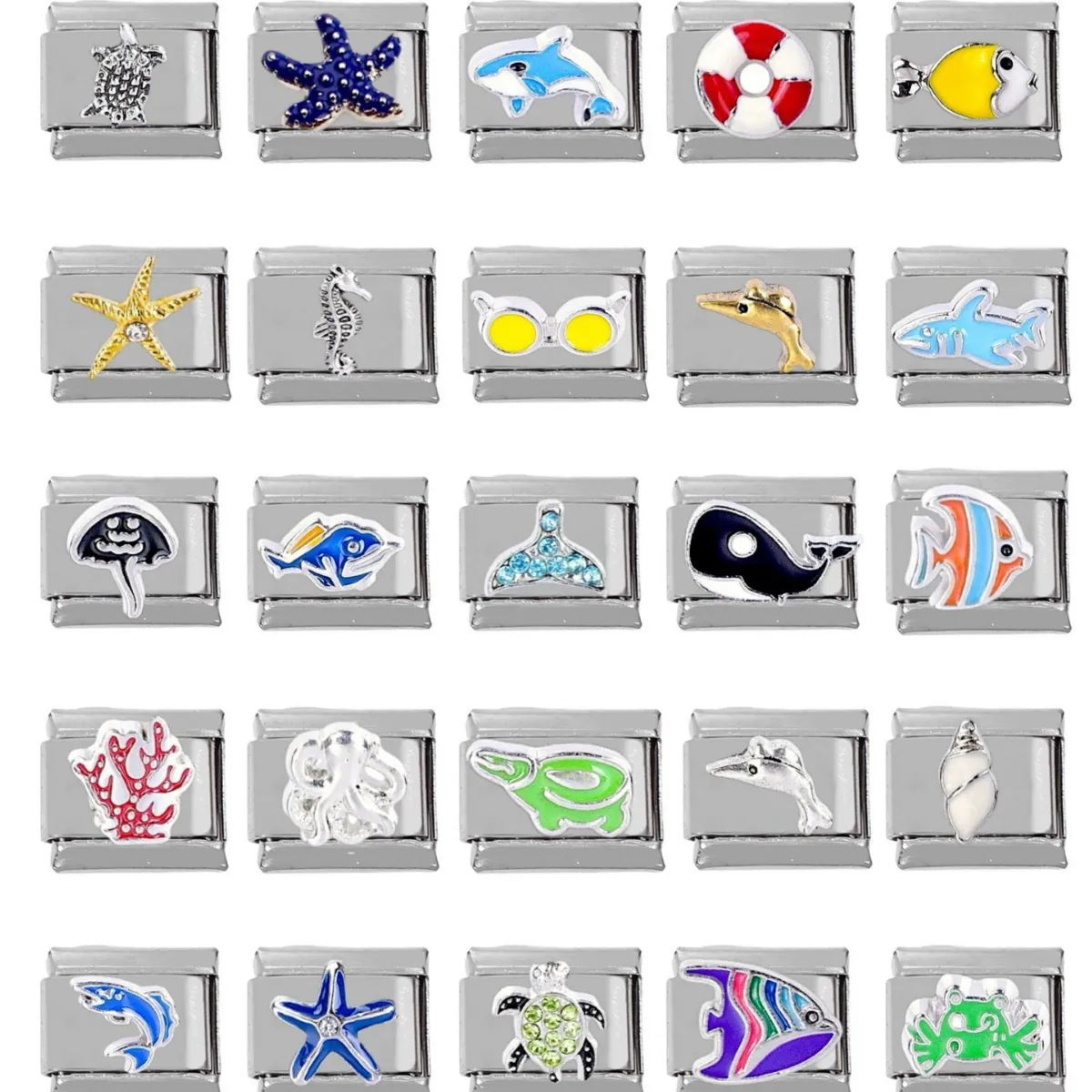304 Stainless Steel Italian Charm Link For DIY Bracelet Marine Life Sea Turtle Starfish Enamel Jewelry Module For Unisex