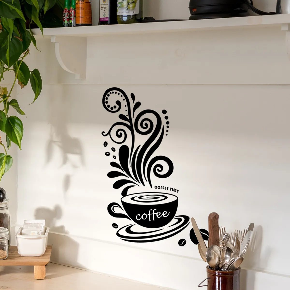 Kaffee Zeit Wandtattoo PVC Wasserdicht Abnehmbar Kaffeetasse Aufkleber Für Küche Esszimmer Cafe Haus Deko Wandbild