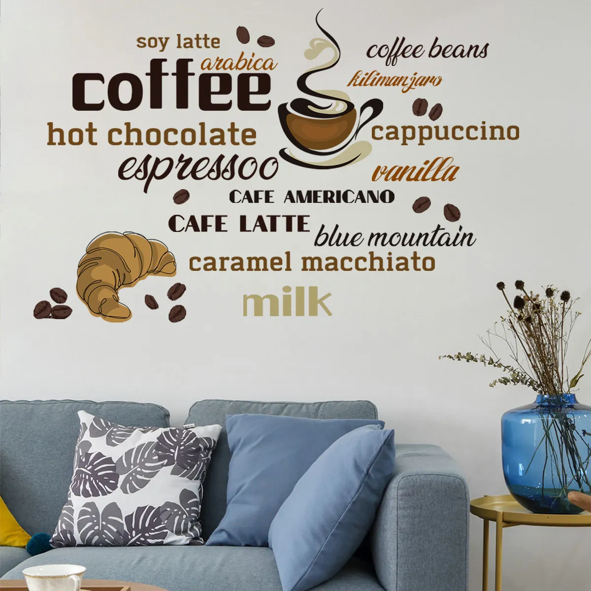 Modern Coffee Slogan Wall Stickers PVC Waterproof DIY Wall Art Decor For Cafe Kitchen Living Room Office Wall Murals