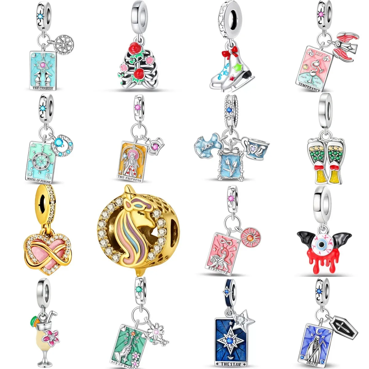 Alloy Enamel Tarot Card Charms For Jewelry Making Strength Star Empress Death Chariot Rhinestone Pendant DIY Beads Accessory