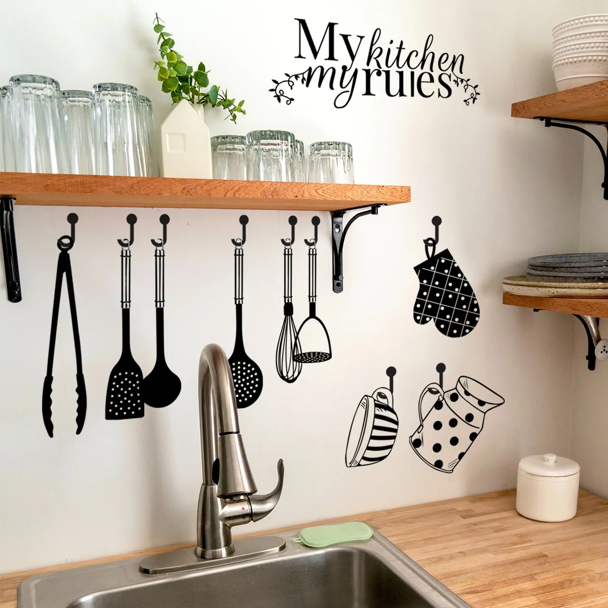 My Kitchen My Rules Wall Sticker Removable PVC Utensils Slogan Decal For Dining Room Kitchen Cabinets Decor Home DIY Mural