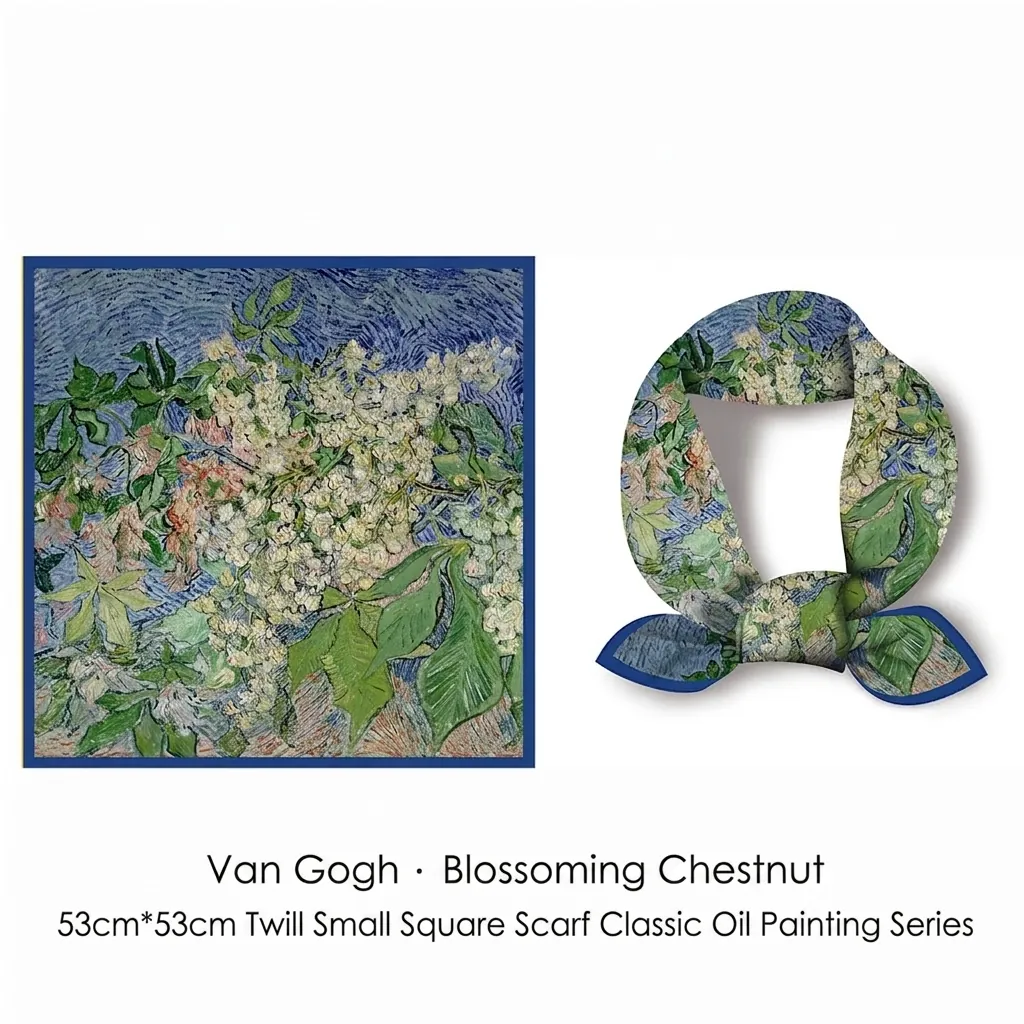 Artistic Oil Painting Print Satin Square Scarf For Women Elegant Floral Silk Feel Neck Scarf Head Scarf Accessory