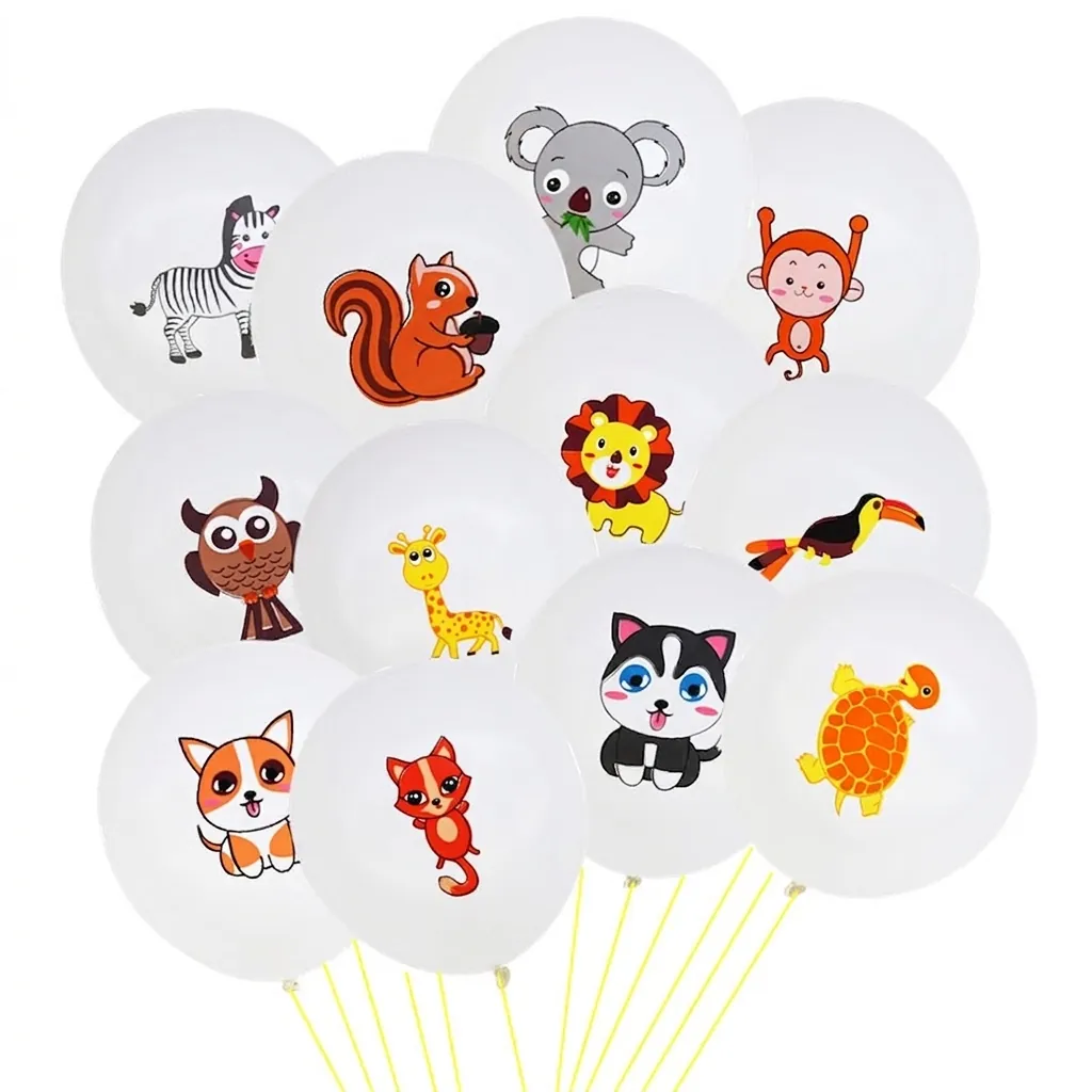 Forest Animal Theme White Latex Balloons Cartoon Lion Giraffe Monkey Print Party Decorations For Kids Birthday Celebration