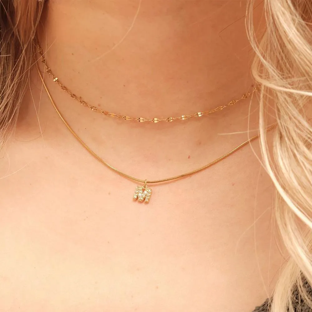 Collana Iniziale a Doppio Strato in Acciaio Inossidabile 316L Placcato Oro 14K Con Ciondolo Alfabeto Con Zirconia Gioielli Regalo Donna