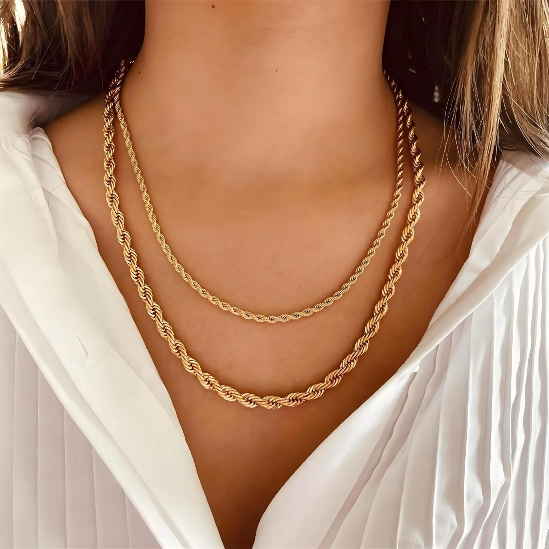 Collar de Cadena de Cuerda Torcida de Acero Inoxidable 316L Para Hombres Mujeres Joyería de Regalo Cadena de Eslabones Minimalista Chapada en Oro Plata PVD