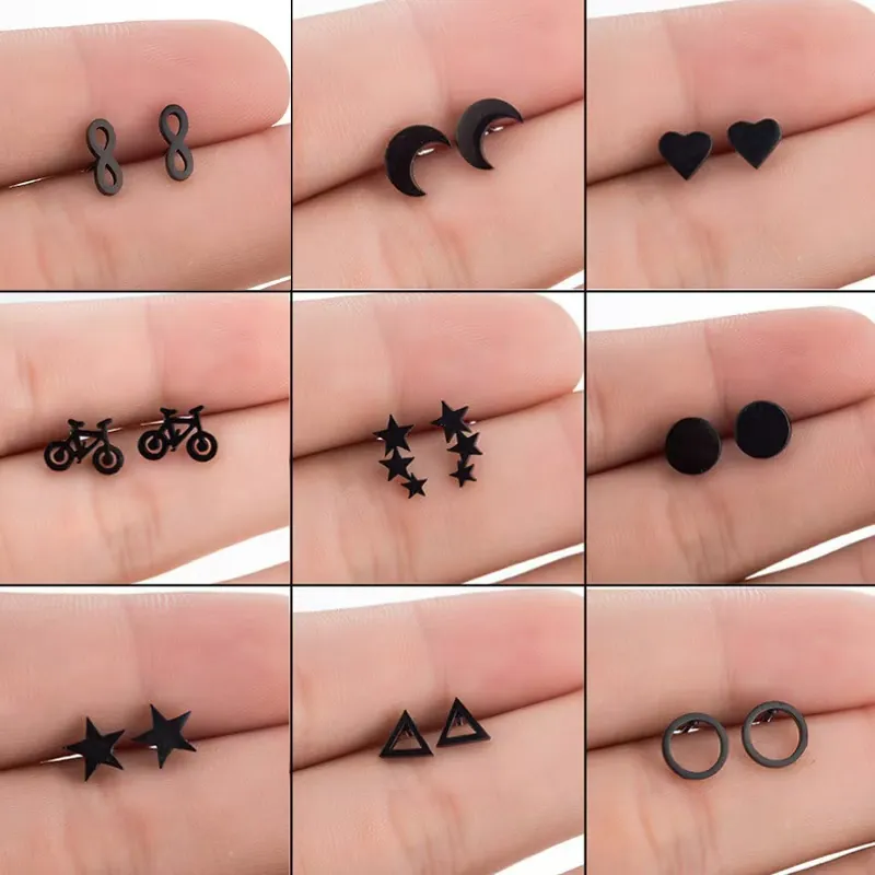 Minimalist Stainless Steel Stud Earrings For Women Tiny Infinity Heart Star Moon Bicycle Triangle Geometric Jewelry Daily Wear