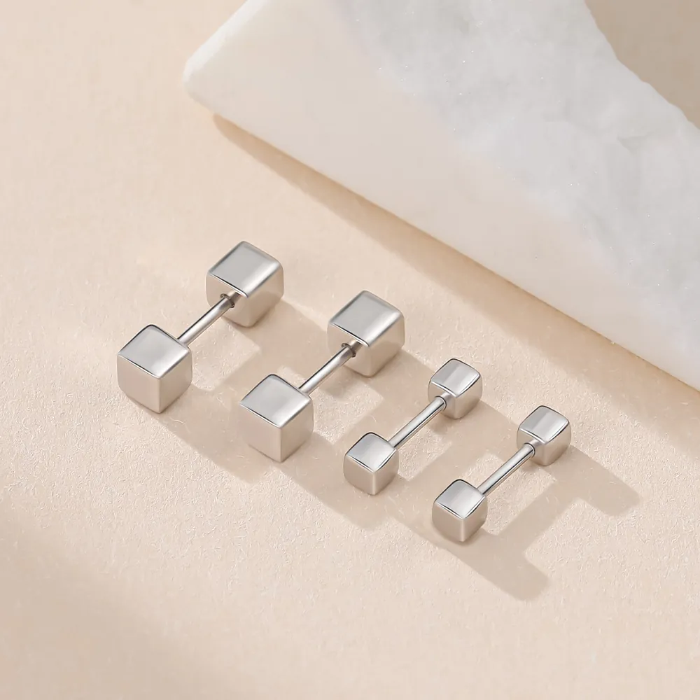Minimalistische Edelstahl Würfel Ohrstecker Für Damen Kleine Geometrische Quadratische Schraubverschluss Knorpel Piercing Ohrringe Täglicher Mode Schmuck Geschenk