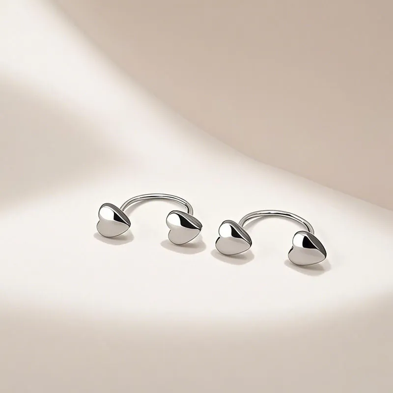 Minimalist 3D Heart U-Shaped Stainless Steel Stud Earrings For Women Tiny Polished Heart Cartilage Piercing Jewelry