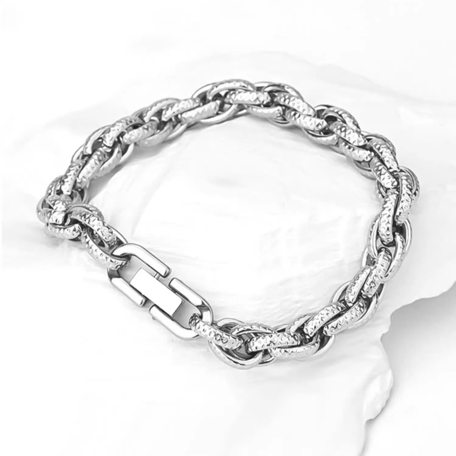 Bracelet Chaîne Möbius en Acier Inoxydable 316L Hip Hop Maillons Métalliques Tressés à la Main Fermoir Bijou Mousqueton Mode
