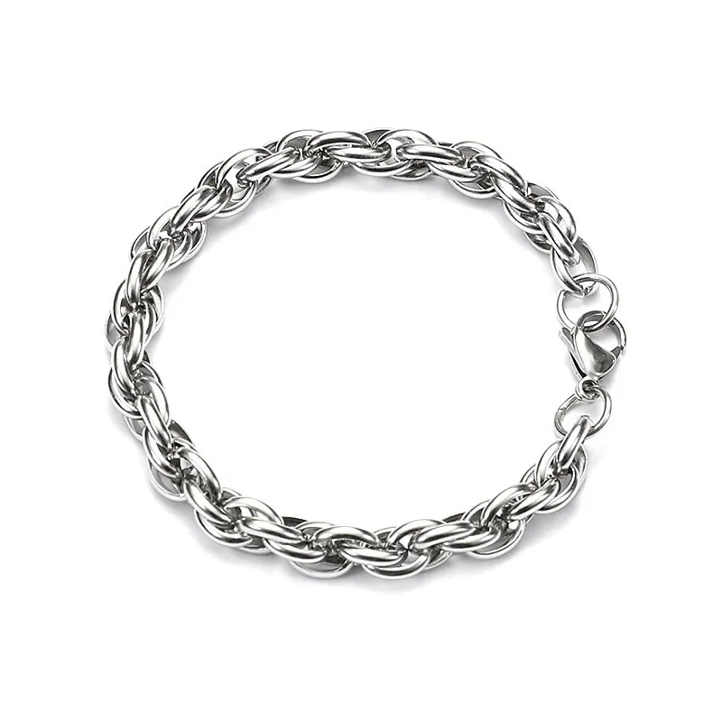 Bracelet Chaîne Torsadée Épaisse en Acier Inoxydable 316L Moderne pour Hommes Femmes Punk Industriel Maillons Entrelacés Argent