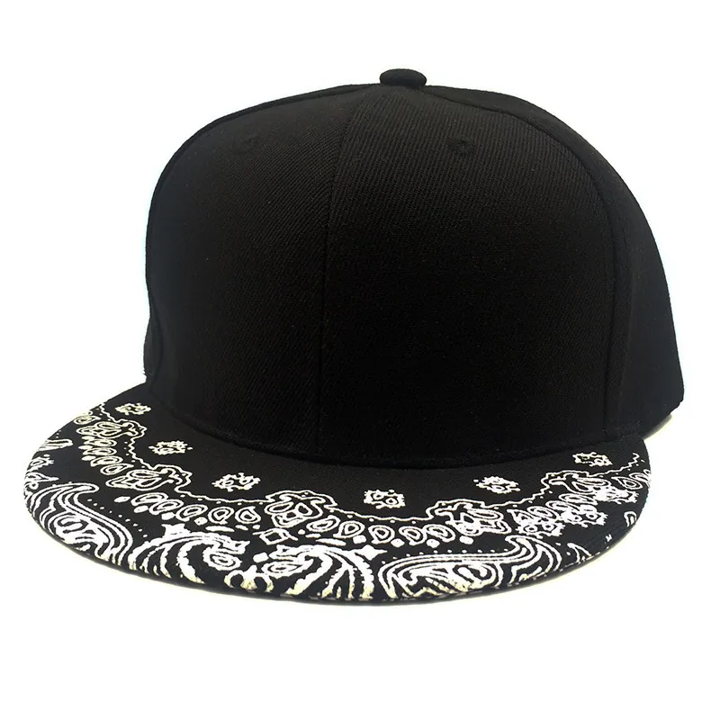 Casquette de Baseball Hip Hop Motif Paisley Bord Plat Coton Snapback Réglable Chapeau Streetwear pour Hommes Femmes