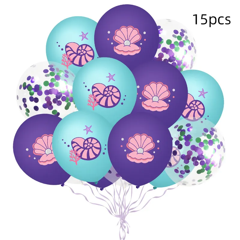 Mermaid Theme Latex And Confetti Balloons With Shell Starfish Ocean Pattern Birthday Party Decoration Supplies