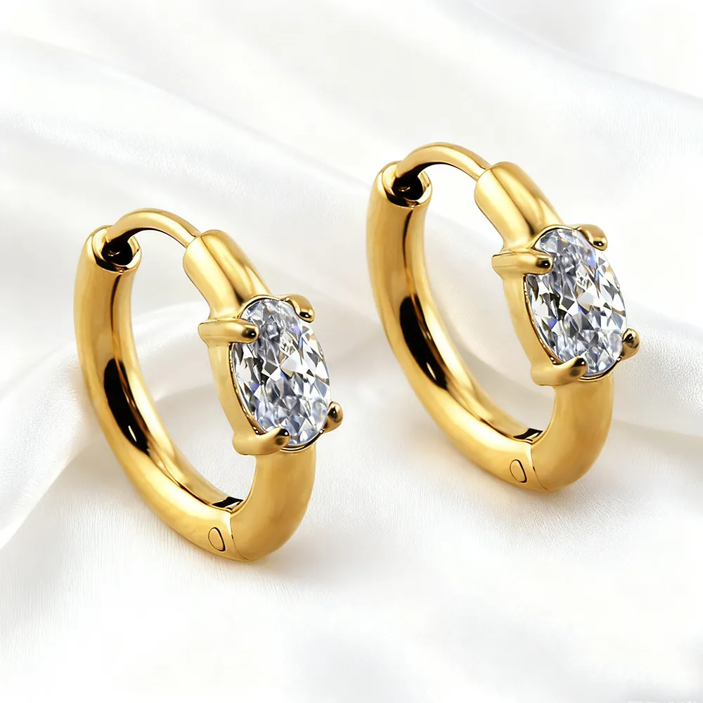 Orecchini a Cerchio Ovali in Acciaio Inossidabile con Zirconi per Donna Placcati in Oro 18K Ipoallergenici Impermeabili