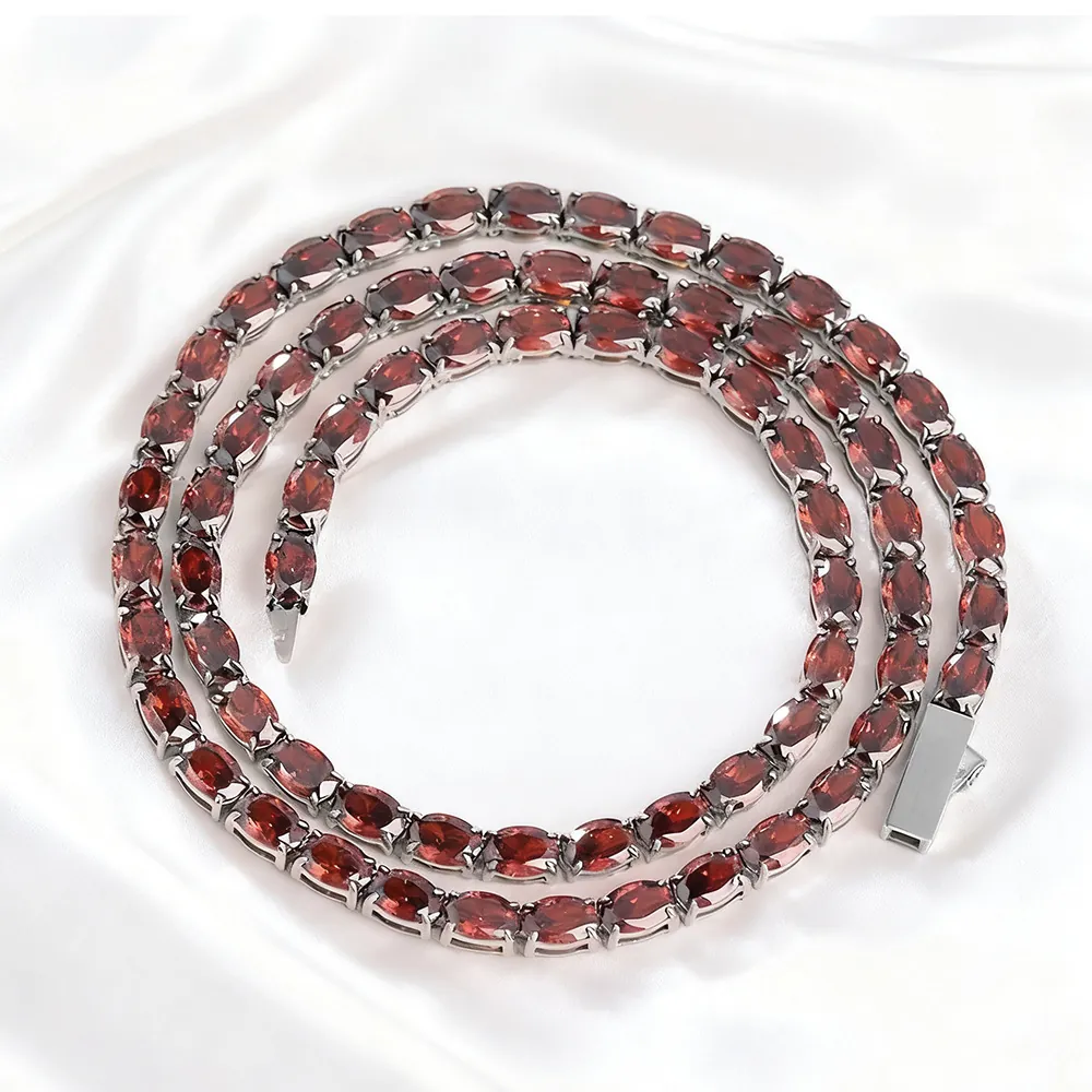 Collar de Tenis de Acero Inoxidable 316L con Zirconia Cúbica de Corte Ovalado Cadena Personalizada Joyería de Moda para Mujer Regalo Elegante