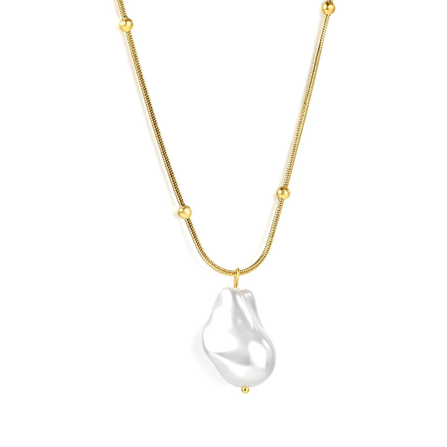Stainless Steel Artificial Baroque Pearl Pendant Necklace Gold Silver Plated Snake Chain Metal Beads Minimalist Jewelry For Women