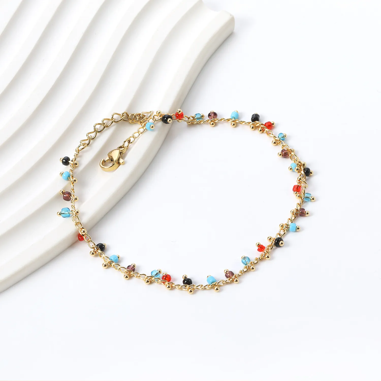 Boho Vergoldetes Edelstahl Perlen Fußkettchen Für Damen Bunte Emaille Perlen Verstellbare Strand Fußkette Schmuck