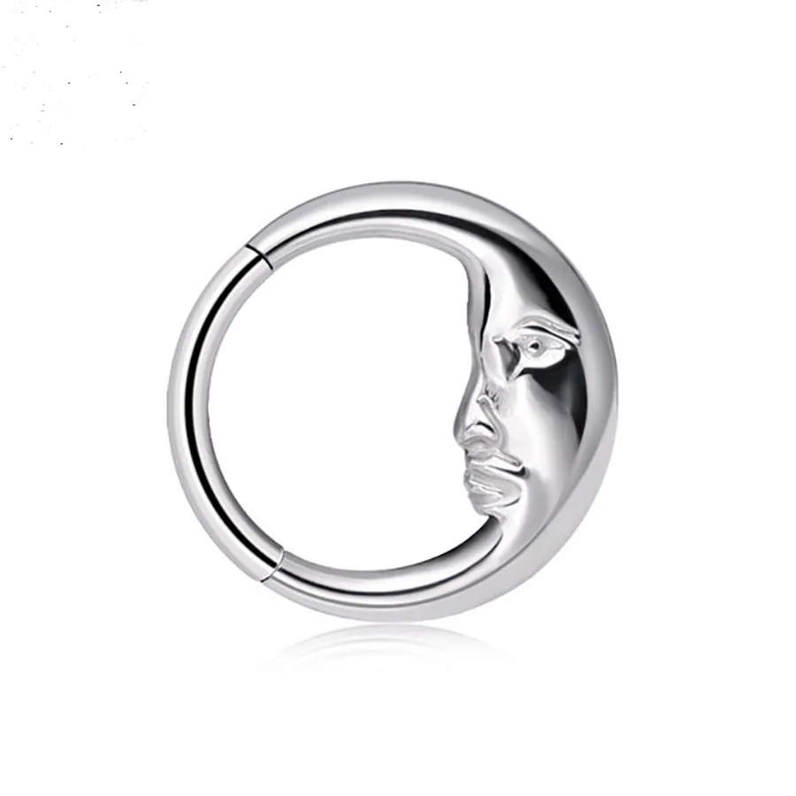 316 Edelstahl Mondgesicht Nasenring Klappscharnier Septum Clicker Ohrringe Für Damen Herren Vintage Body Piercing Schmuck