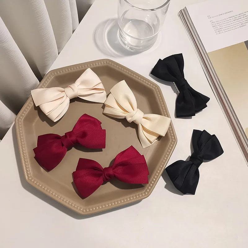 Korean Style Layered Bow Hair Clip For Women Satin Fabric Duckbill Clip Elegant Bangs Side Clip Fashion Hair Accessories