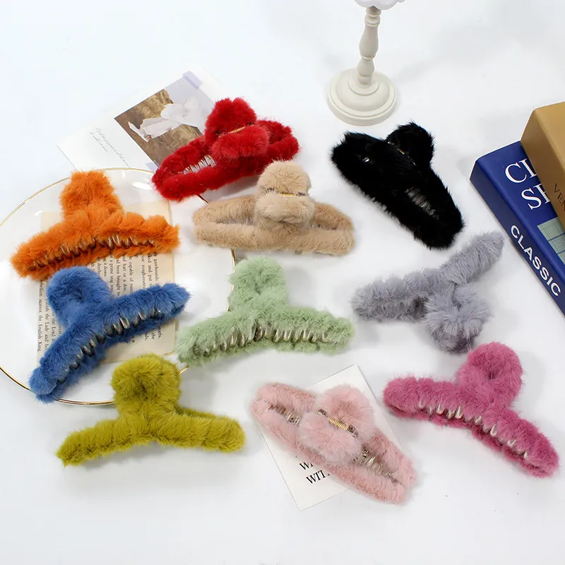 Pinza para el Pelo Vintage de Piel Sintética Peluche Elegante Pinza de Tiburón Grande para Mujer Estilo Coreano Accesorios