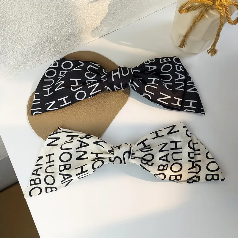 French Vintage Large Satin Bow Hair Clip For Women Letter Print Hair Barrette Elegant Spring Clip Fashion Hair Accessory