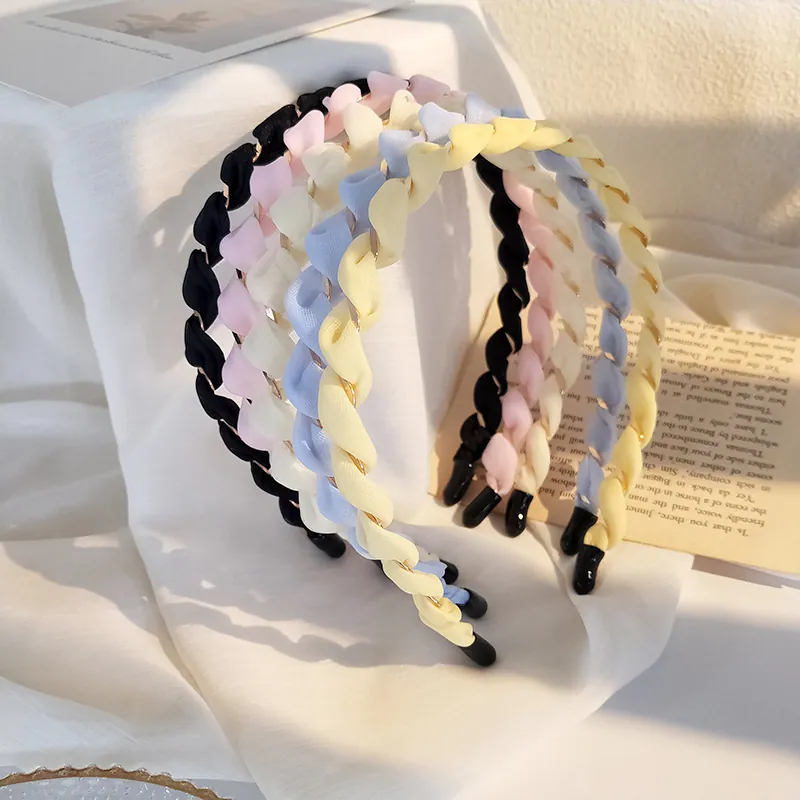 Cerchietto Intrecciato in Stile Coreano per Donna Fascia per Capelli Rivestita in Tessuto Con Accenti di Catena in Metallo Oro